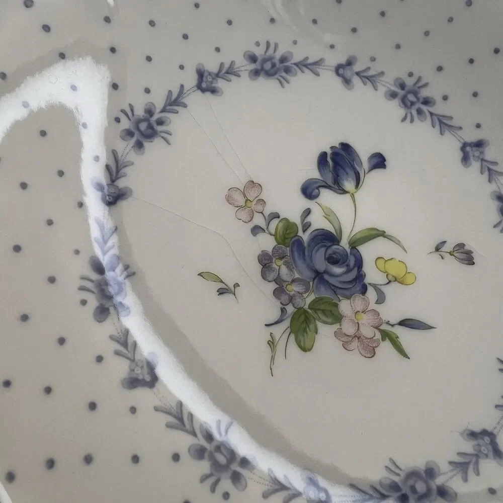 Vtg Nikko Blue Peony Sugar Bowl & Candy Compote Floral Dot Cottagecore Japan